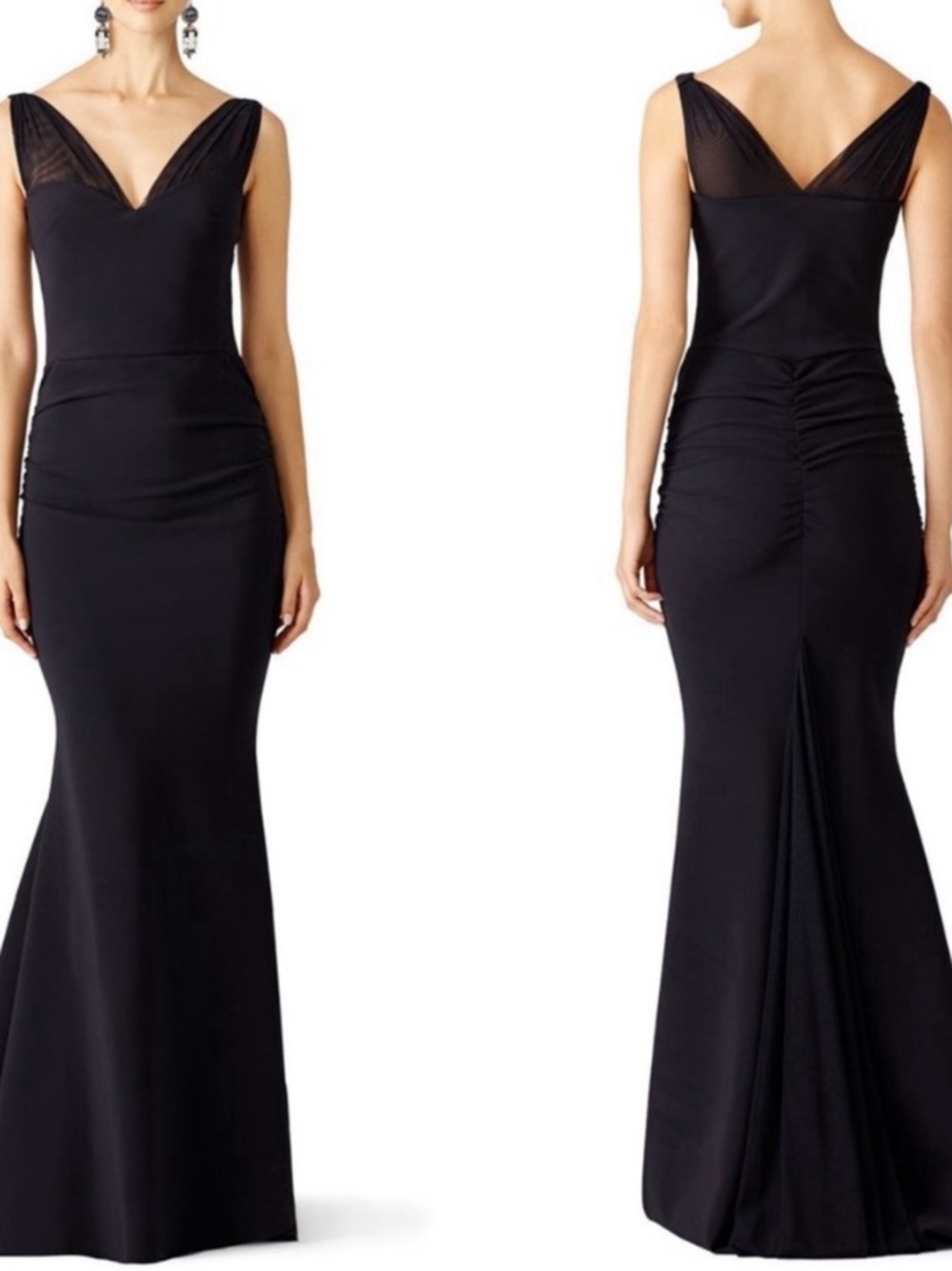 Chiara Boni Illusion V-Neck Black Evening Gown Size 16 US / 52 IT